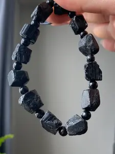 Natural  Protection Raw Black Tourmaline Crystals,Meditation Stones,Yoga Crystals Raw Healing Stones Bead Bracelet