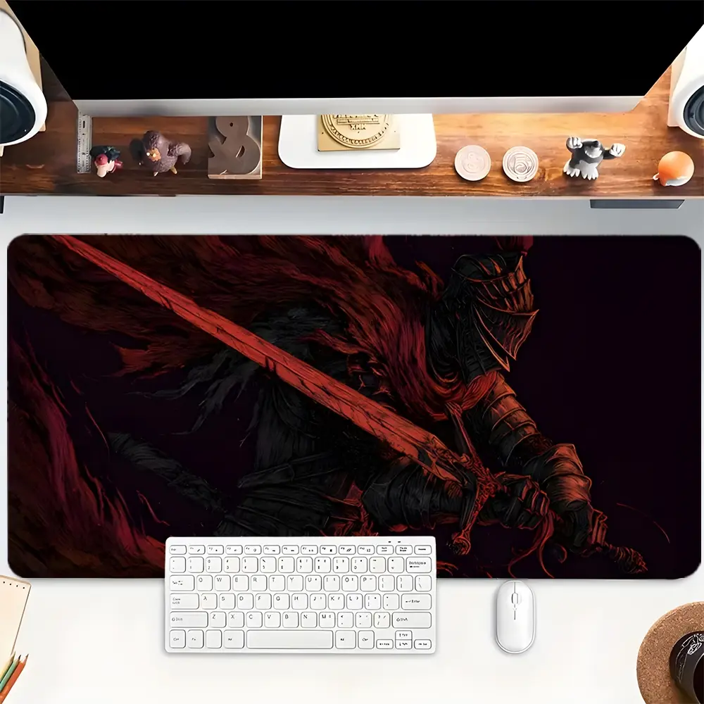 Fantasy Knight Mouse Pad Red & Black Design Large Desk Mat Office Desk Accessories, Office Accessory With Stitched Edge Non-Slip Mousepad Rubber Base Computer Keyboard Desk Pad 35.4x15.7 Inch Table Mat for Home Office as Gift for Friends Women Men