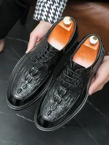 Crocodile Pattern Business Formal Leather Shoes, Men's Casual Oxford Shoes, Comfortable Fashion Design, Perfect for Office and Daily Wear