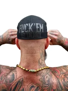 TheDriveClothing Let Em Hate Black On Black Back Style Flexfit Cotton Hat – Y2K Streetwear Fitted Cap, TikTok Viral Biker Fashion, Gym Hat, Grunge Goth Aesthetic, Urban Cowboy Style