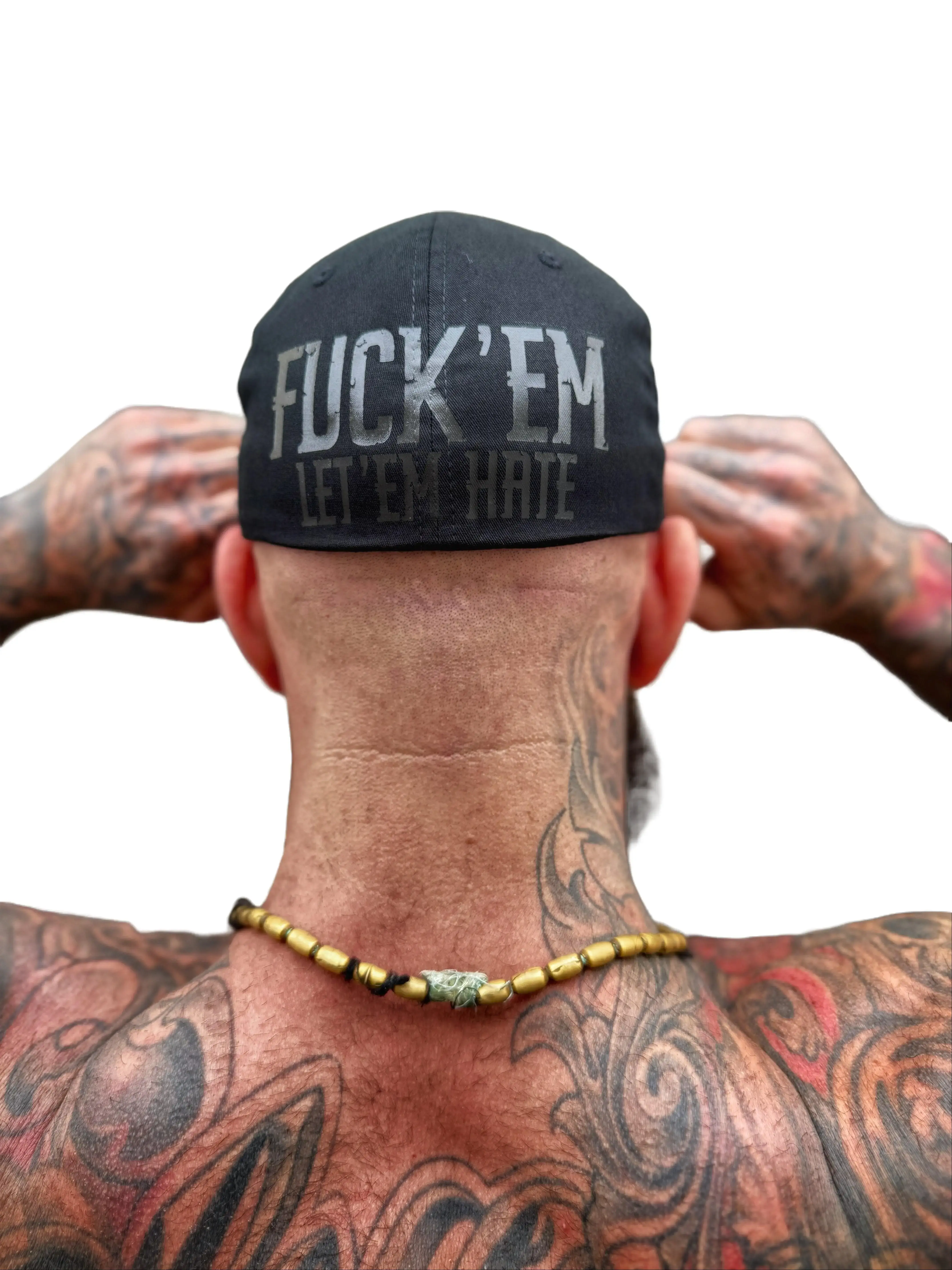 TheDriveClothing Let Em Hate Black On Black Back Style Flexfit Cotton Hat – Y2K Streetwear Fitted Cap, TikTok Viral Biker Fashion, Gym Hat, Grunge Goth Aesthetic, Urban Cowboy Style