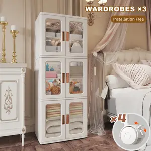 Storage Bins with Lids and Doors Storage Cabinet with Wheels Plastic Stackable Pantry Cabinet Cupboard Closet Foldable Kitchen Collapsible Storage Bins for Book Snack and Bathroom Organizer