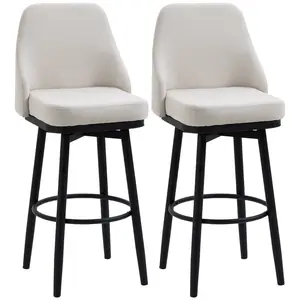 HOMCOM Bar Height Bar Stools Set of 2, Modern 360° Swivel Barstools, 29.5 Inch Seat Height Upholstered Kitchen Chairs with Steel Legs and Footrest, Dark Grey