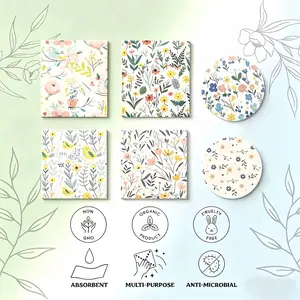 6-Pack Absorbent Swedish Dishcloth Towel Set, Non-Woven Wood Pulp Kitchen Cleaning Cloths, Floral Bird Design, Long-Lasting Multi-Purpose Home Care Supplies