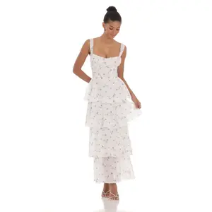 Floral Ruffle Maxi Dress in White