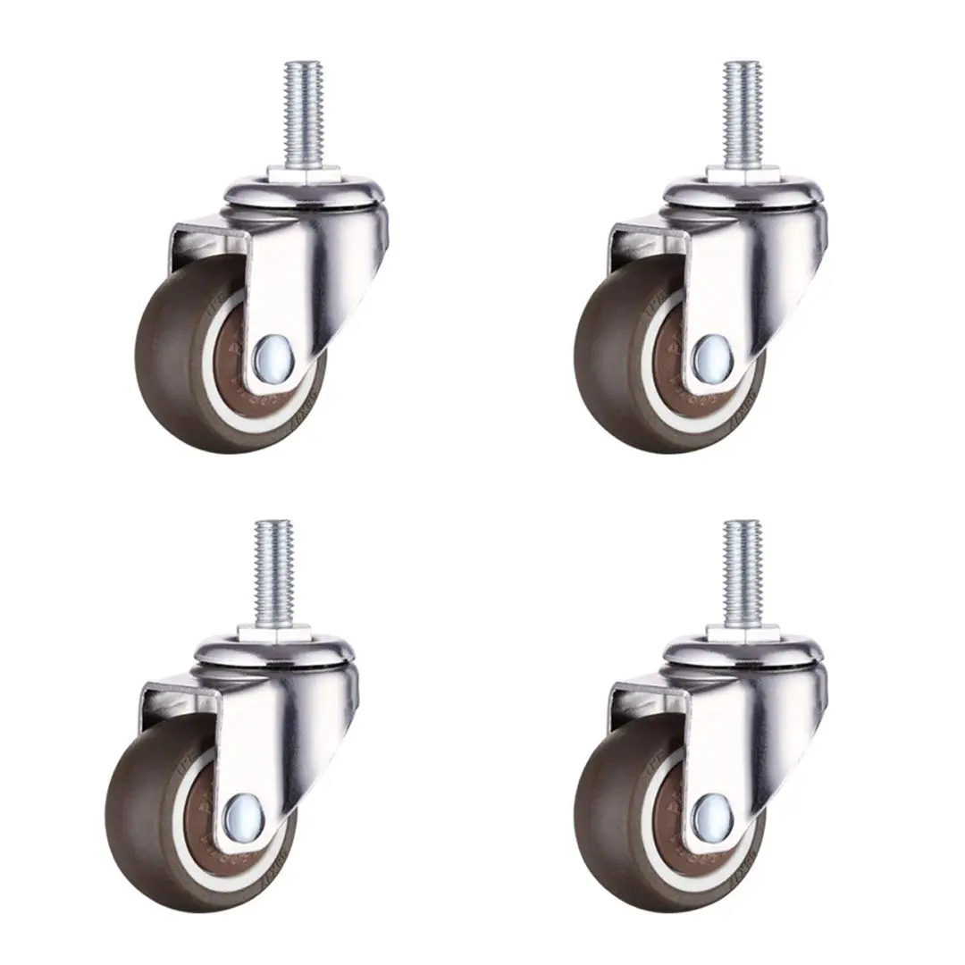 1 Inch Small  Shopping Cart Wheel Replacement Swivel Caster Wheels Soft Rubber TPE M6x 15mm Mini Threaded Stem Caster Wheel, 33lb/15kg Load Capacity, Set of 4