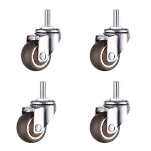 1 Inch Small  Shopping Cart Wheel Replacement Swivel Caster Wheels Soft Rubber TPE M6x 15mm Mini Threaded Stem Caster Wheel, 33lb/15kg Load Capacity, Set of 4