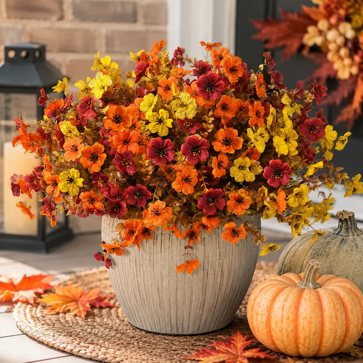 24PCS Bulk Pack Mixed Colors Faux Violet Flowers - 5 Fall Color Artificial Flower Bushes, Realistic Decorative Outdoor Decor for Porch, Patio, Garden