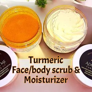 Tumeric Exfoliating Scrub for Body & Face Care 3oz Unscented Cleanser & 1oz Moisturizer for Soft Smooth Skin