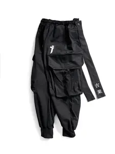 Hipants2 Niepce Black Japanese Embroidery Kanji Cargo Pants with Straps Streetwear Oversize