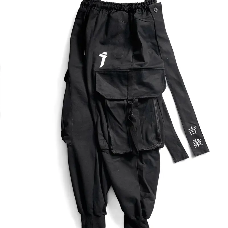 Niepce Japanese Embroidery Kanji Cargo Pants with Straps Streetwear Oversize