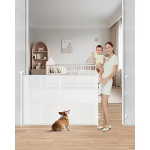 Retractable 55" Wide Mesh Baby & Pet Gate with 4 Reinforced Rods, 34" Tall Prevents Kids Dogs from Crawling Under, Easy Use for Stairs Bedrooms Hallways Indoor Outdoor White