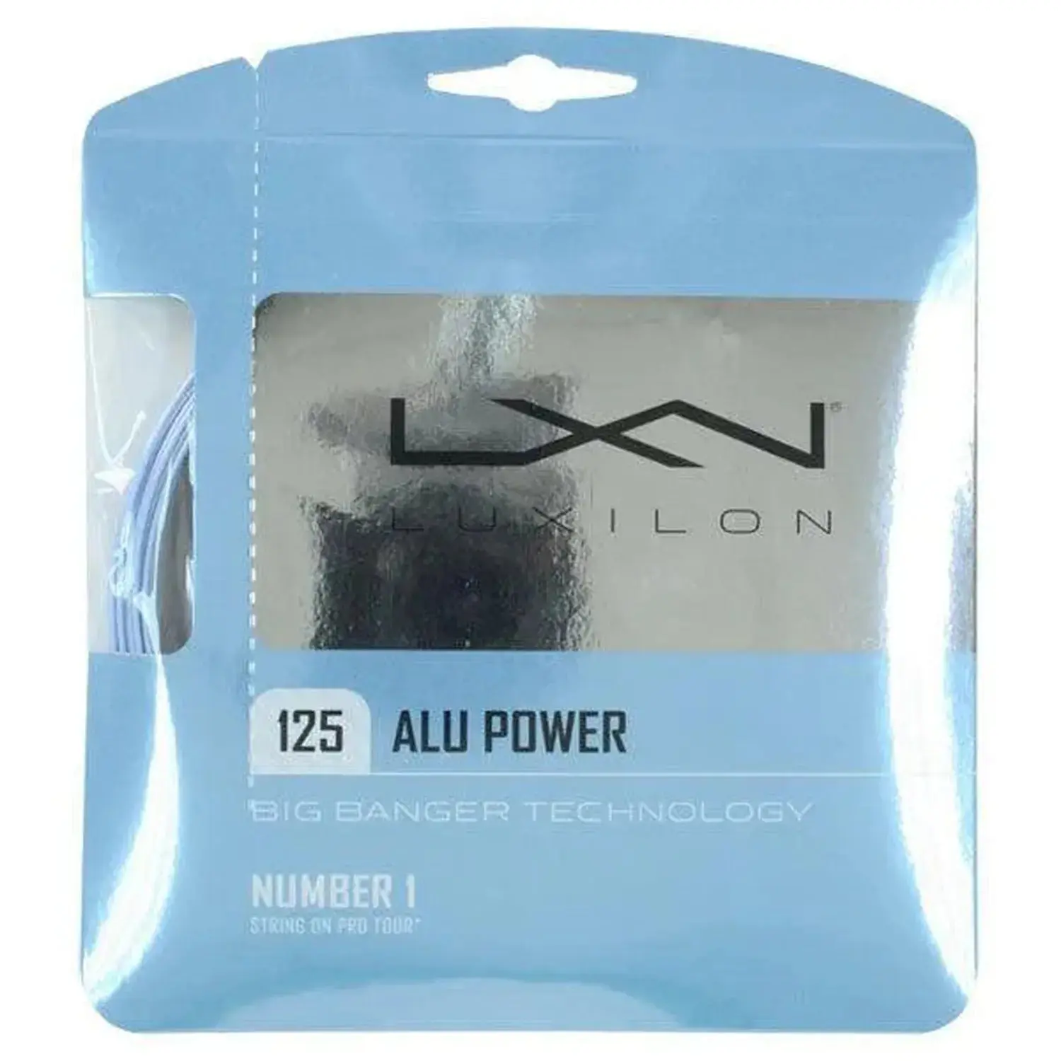 ALU Power Ice Blue Tennis Strings, 17G 1.25mm Durable Co-Poly Racket Strings for Tour-Level Power, Spin, and Control, Elasticity, 125/17G, 40 Ft / 12.2M, Aluminum, Amazing Control