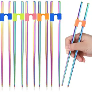 5 Pairs Adult  Chopsticks Trainers  Chopsticks with Clips  Chopstick Helpers Set  Beginners Replaceable Practice Heat Resistant(Stainless Steel,Colorful)