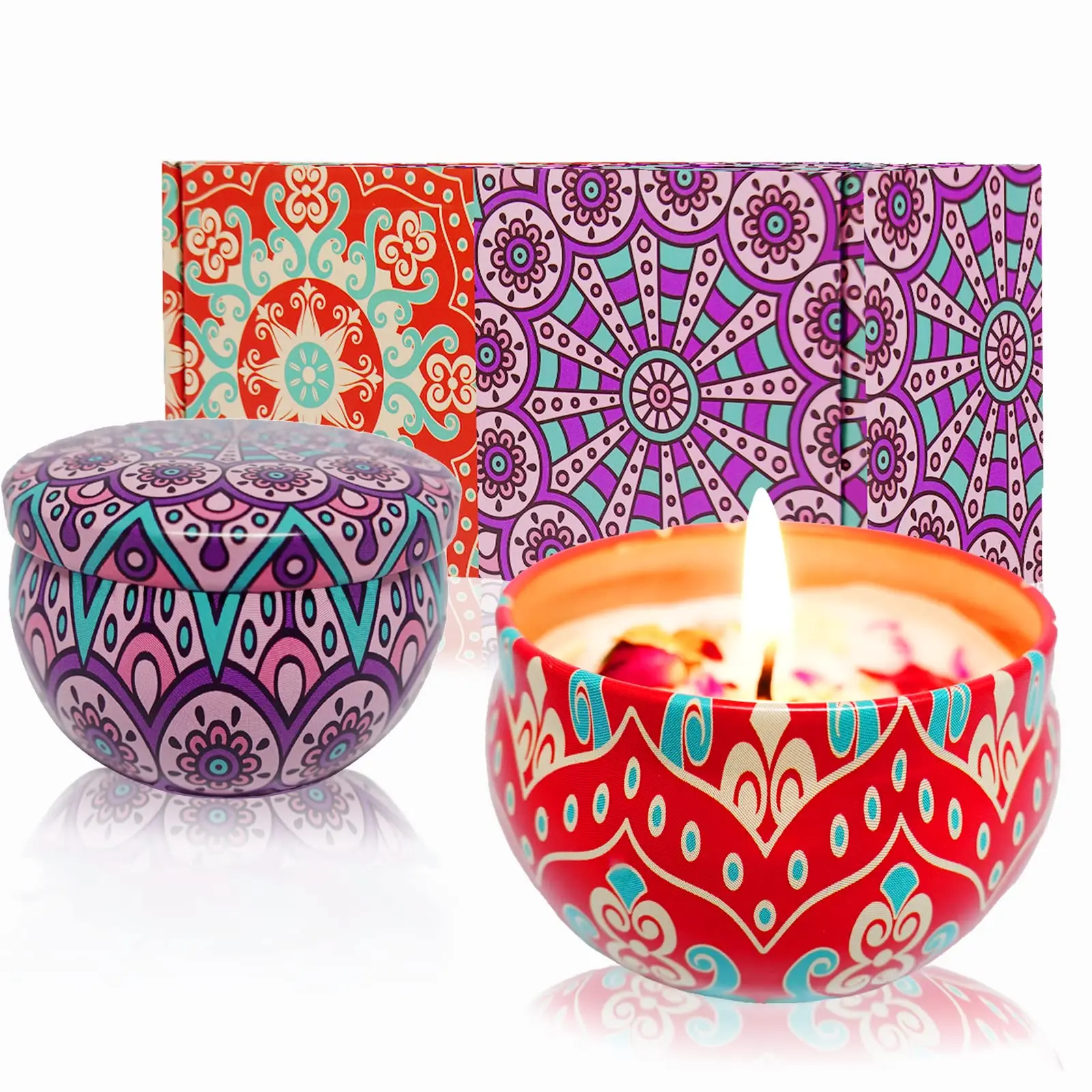 Scented Candles Gift Set, Aromatherapy Candles for Home, Portable Hotel Candles, Natural Soy Wax Tin Jar Candles for Yoga, Bath, 2.5 Oz Long Lasting Time Candles Gift for Women 2 Pack Decor Light