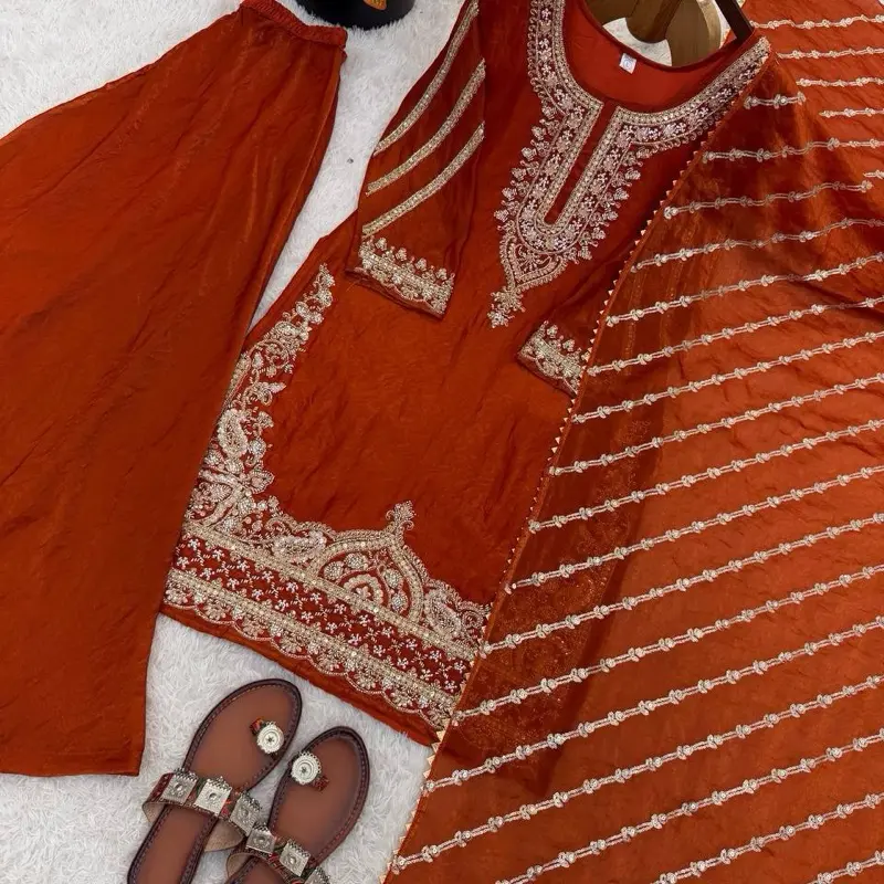 Premium high-quality Presenting New Designer Party Wear Look Top-Plazzo and Dupatta With Heavy Embroidery Beads Work