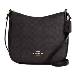 COACH Ellie 27 Logo Zipper Closure Coated Canvas Crossbody Shoulder Bag for Women in Black and Red