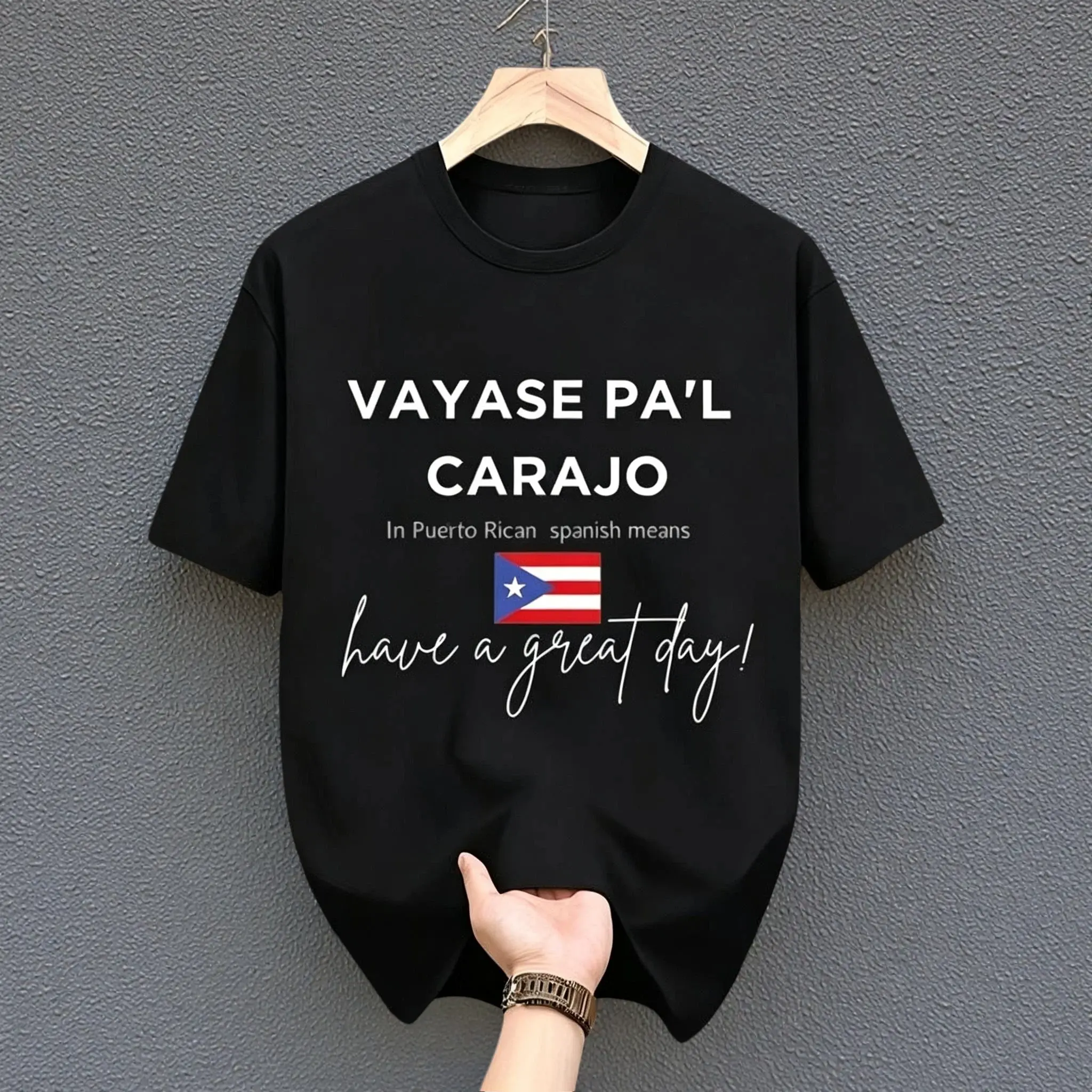 `Puerto Rican Spanish Slogan T‑Shirt, VAYASE PA'L CARAJO Flag Print, Puerto Rico Pride Streetwear Casual Tee