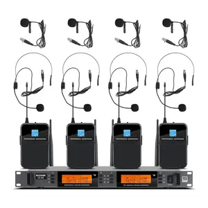 4 Channel UHF Wireless Lapel Microphone for Church & Karaoke | 300ft Range, 4x100 Adjustable Frequencies, Metal Receiver, 4 Bodypacks, XLR/TRS Outputs | Professional Audio for DJ, Wedding, Stage, Podcast