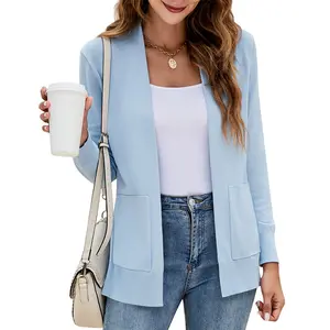 FMEYOA Womens Cardigan Sweater Long Sleeve Open Front Knit Cardigan Sweater with Pockets M5K078