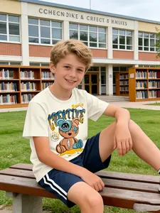 Boys' Patchwork Bear Shorts, Creative Graffiti Font, Colorblock Design, Streetwear Style, Casual Summer, Party Wear