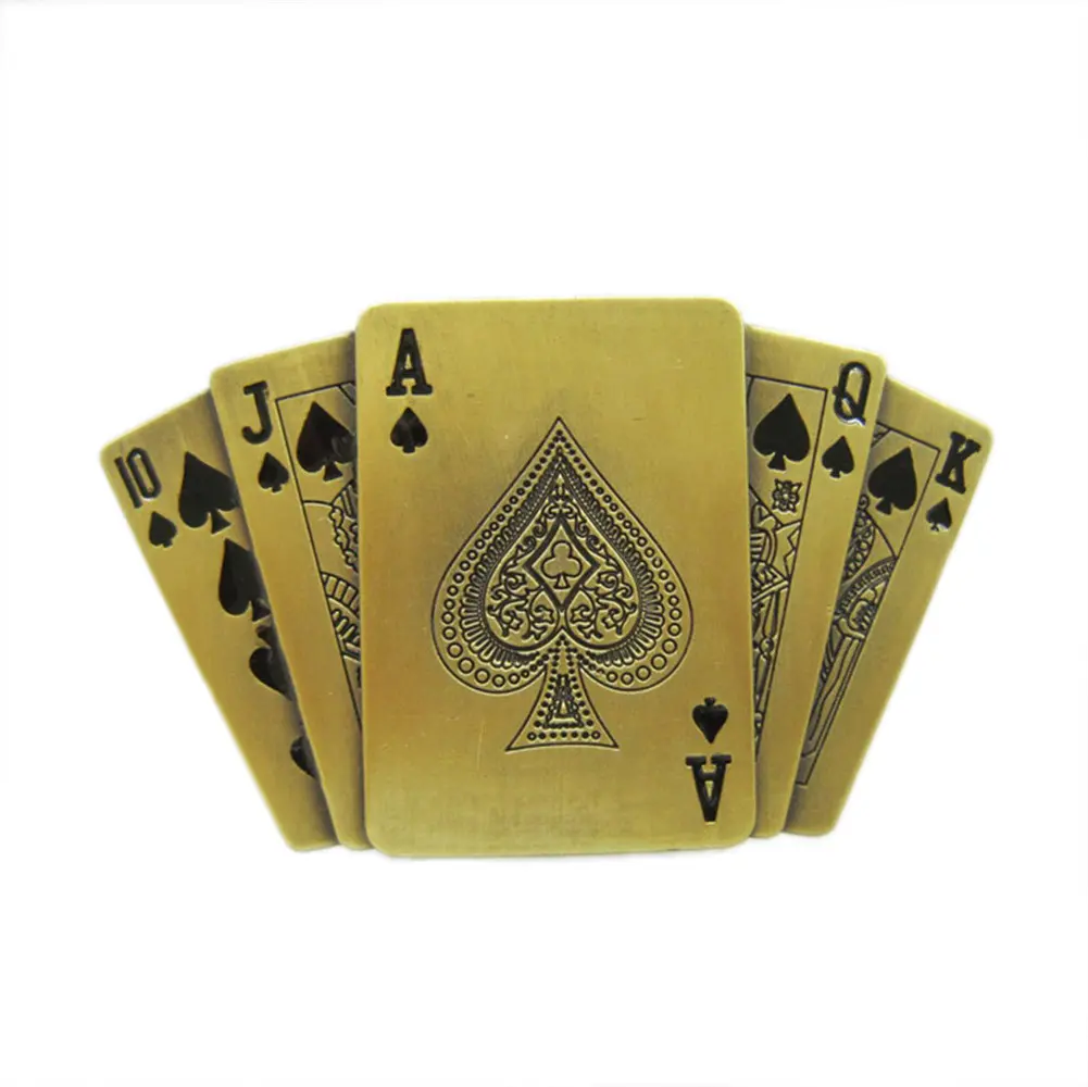 Vintage Antique Brushed Bronze-Plated Heavy Metal Zinc Alloy Western Casino Game Snap Belt Buckle, 1.58 in (105 mm), 5.11 oz (145 g)