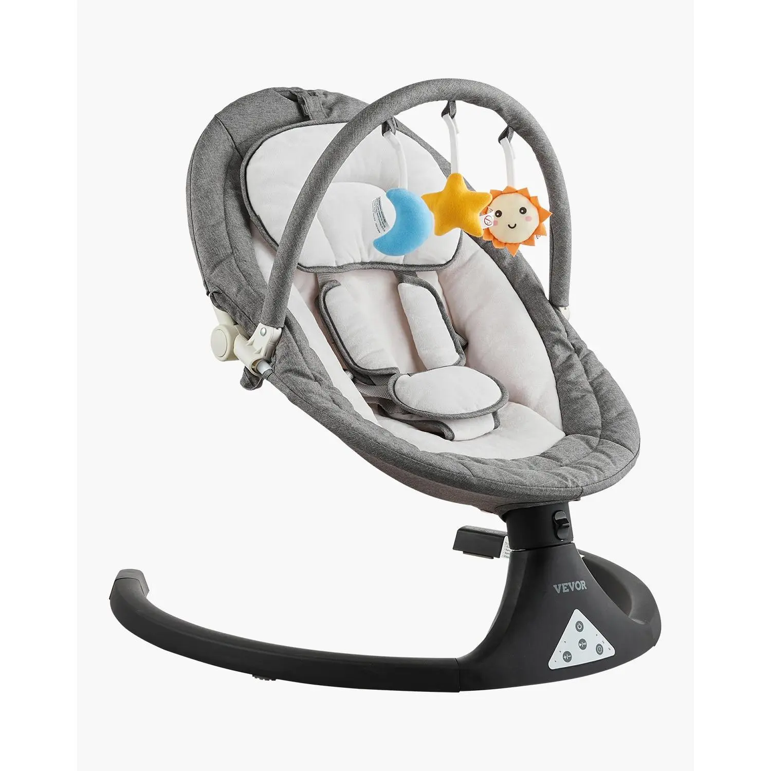 VEVOR Baby Swing with Fleece Fabric, 5-Speed Rocker, 3 Seat Positions, Seat Angle Lock, PVC Touch Panel, Remote Control, Bluetooth Play, 10 Lullabies, Toy Bar, 2m Power Cord, Portable Calming Gear for 0-9 Month/0-20 lbs Unisex Girl & Boy Newborns
