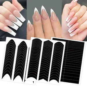 French Tip Nail Guides, Self-Adhesive French V-Shaped Moon Shaped Manicure Strip Stickers for Edge Auxiliary Black DIY Decoration Stencil Tools
