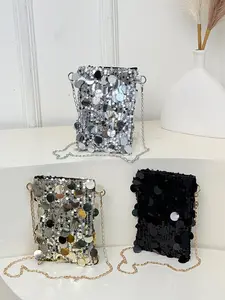 Creative Women's Handheld Crossbody Bag, Quilted PVC and Sequin Design, Shiny Clutch Perfect for Events, Stylish Chain Strap, Crossbody Purse