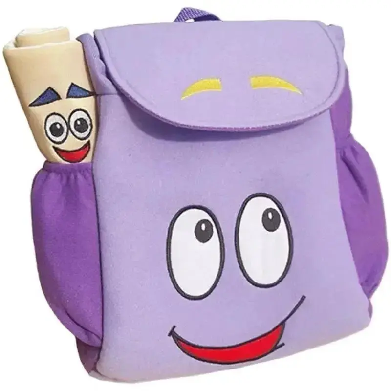 Cartoon Dora The Explorer Backpack Cute Smile Face Student School Bag with Pencil Case Purple Canvas Daypack Gift