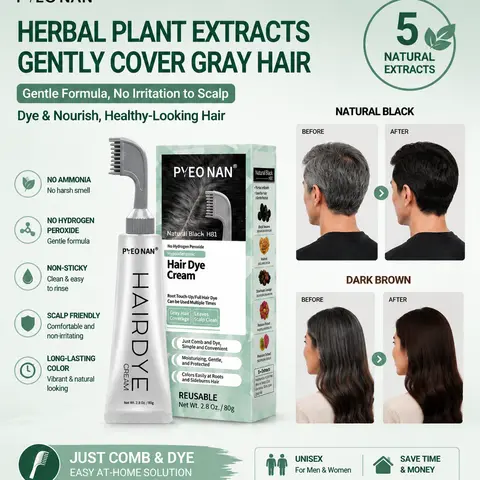 Unisex Plant-Based Hair Dye Cream Kit with Comb Applicator, Ammonia-Free Gentle Safe Formula, No Harsh Chemicals, Gray Coverage, Natural Finish, Easy DIY Coloring, Includes Patch Test Note (Ash Brown, Blonde Balayage Options)