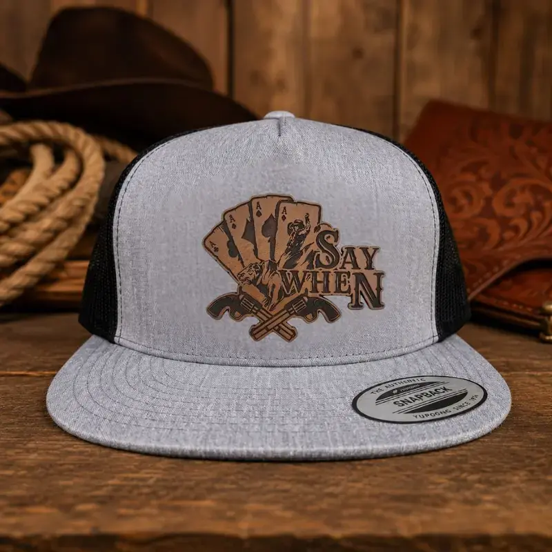[ BUY 1 GET 1 ] Doc Holliday Say When Leather Patch Hat, Outlaw Cowboy Gunfighter Graphic Cap, Western Four Aces Custom Snapback, Retro Outdoor Country Farm Ranch Wildlife Gift For Him, Vintage Simple Classic Sun Cap, Casual Daily Wear Headwear