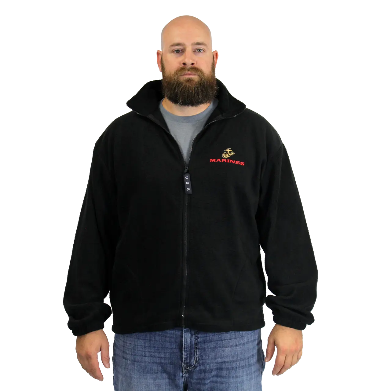 Made in the USA: US Marines Black Fleece Zip-up Jacket Menswear Coats
