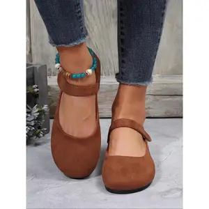 Women's Fashion Solid Color Velcro Flats, Casual Comfortable Breathable Lightweight Mary Janes Flats for Fall Daily Wear, Ballet Pumps, Perfect for Women & Girls Fall Outfits Fall Freshness, for Fall, Daily Wear Shoes