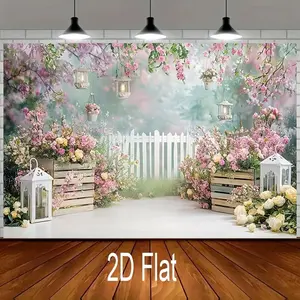 1pc 2D Flat banner piece spring fantasy garden polyester background - abstract floral design, suitable for housewarming celebrations, anniversaries and general celebrations without electricity, perfect