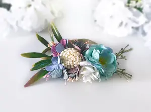 SALE Floral Nylon Headband Aqua and Lavender