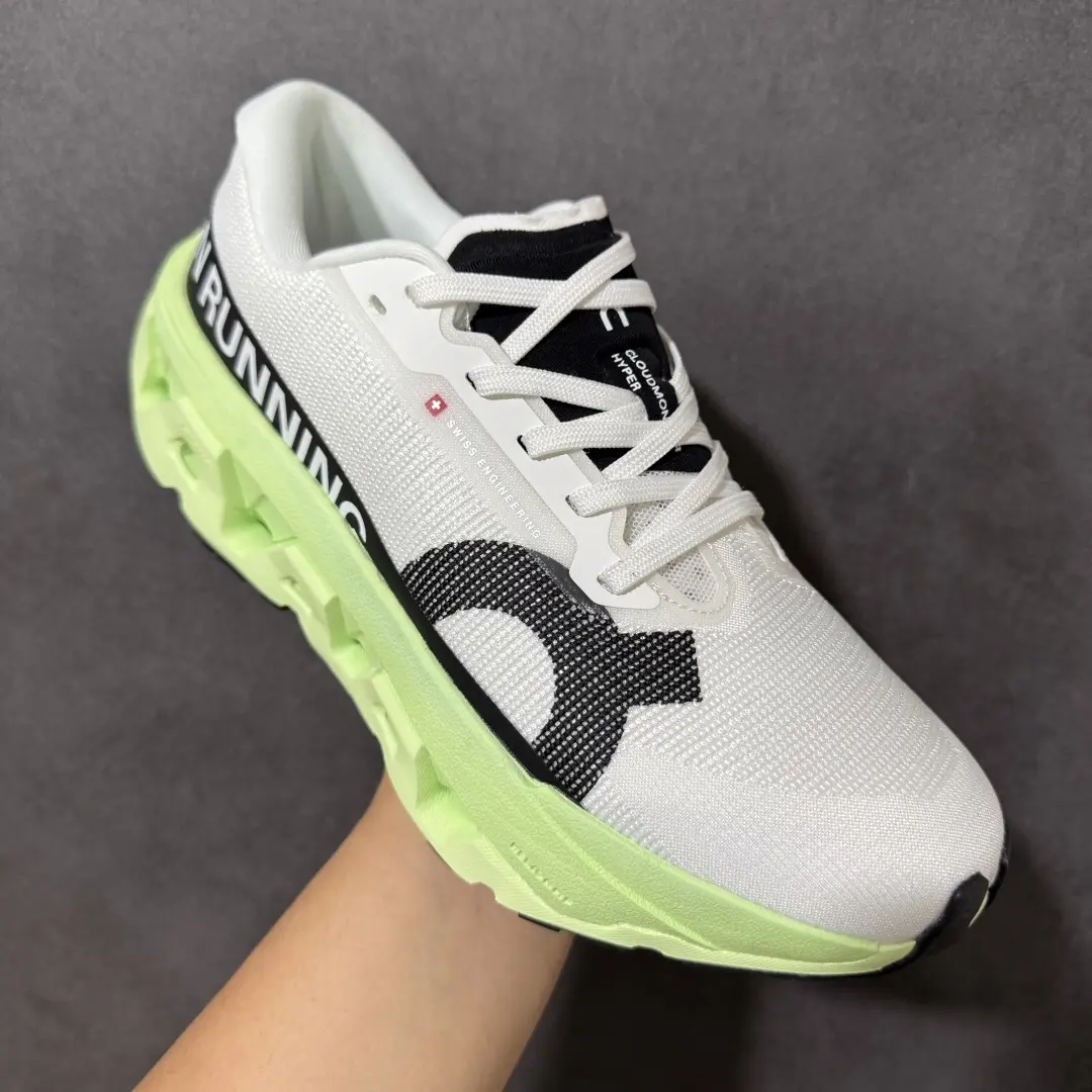 Couple Matching Athletic Sneakers Cream White Woven Mesh Shoes Shock Absorbing Neon Green Midsole Non Slip Outdoor Gym Footwear