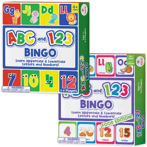 Party Hearty ABC and 123 Bingo Board Game for Kindergarten Preschool Kids Learn Uppercase Lowercase Letters Numbers 2-6 Players Ages 4+,  Animals & Food Edition