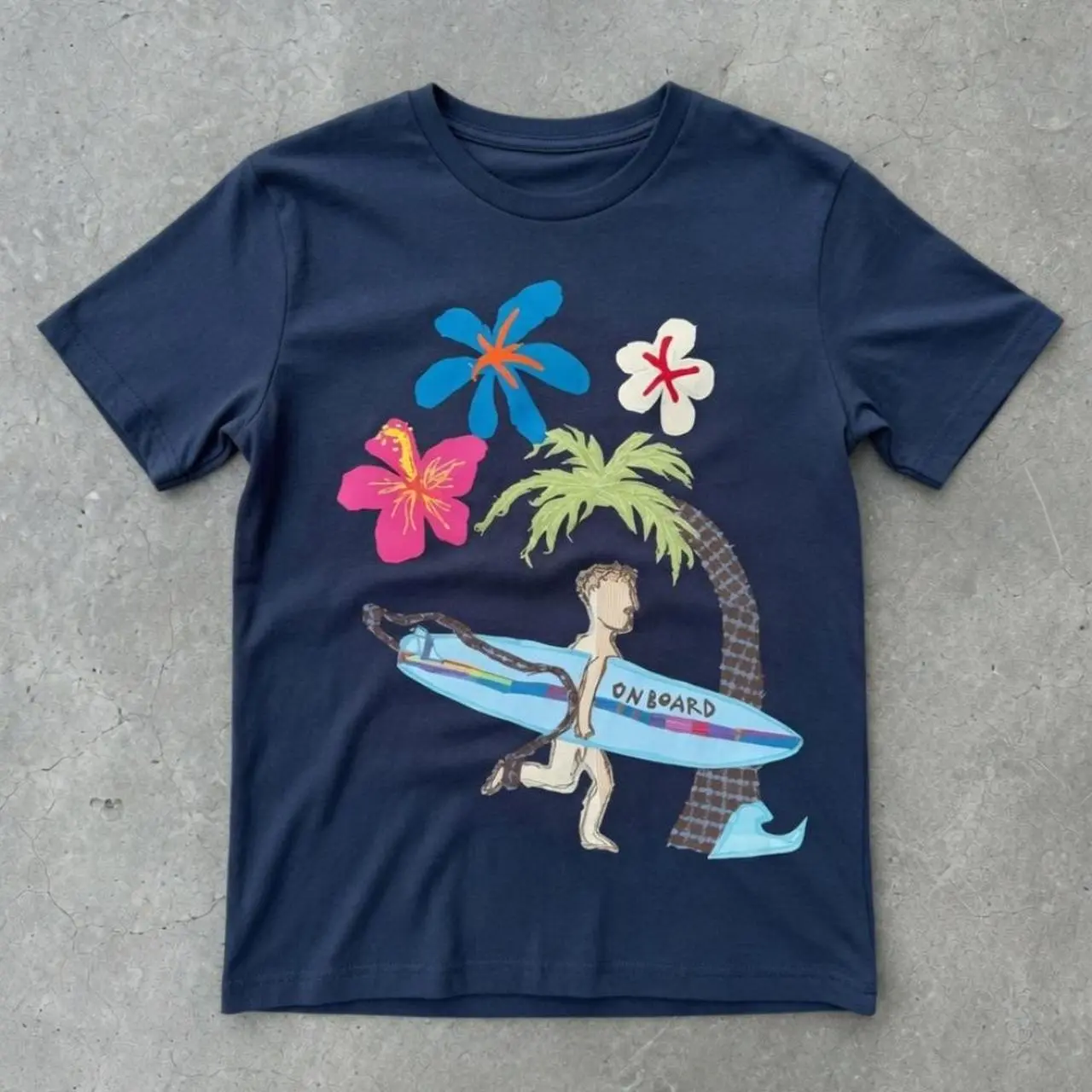 Tropical Surfer Palm Tree Graphic Babytee  Hibiscus Floral Beach Tee Vintage Hawaiian Vacation Surfing Aesthetic Unisex Casual Cotton Top