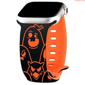 New Halloween Two-tone 3D Laser Engraved Silicone Watch Band, Stylish Replacement Wrist Strap Compatible With All Apple Watch Series (No Watch)