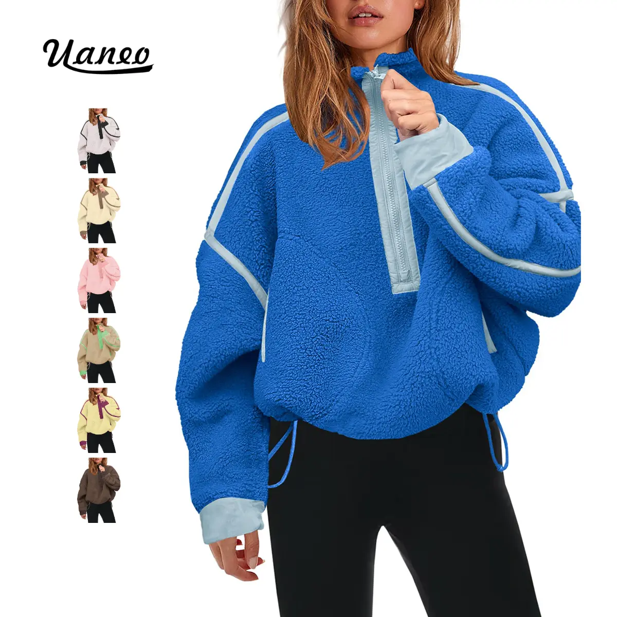 UANEO Womens Half Zip Sherpa Fleece Pullover Soft Oversized Sweatshirt with Pockets Warm Fuzzy Sweater #TikTokShopBlackFriday