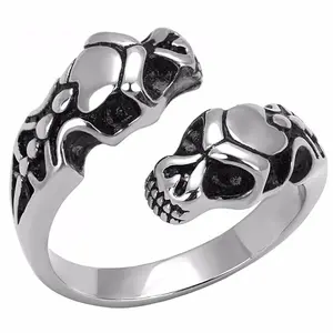 Lanyjewelry Hypoallergenic 316 Stainless Steel Dual Snake Head Fashion Ring for Male, Sizes 8-13, Everyday Wear Accessory
