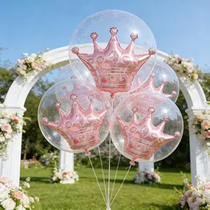 9-Piece Party Balloon Set, Includes Transparent Bubble Balls & Rose Gold Crown Foil Balloons, Decor Shiny, Perfect for Weddings Birthdays Anniversaries