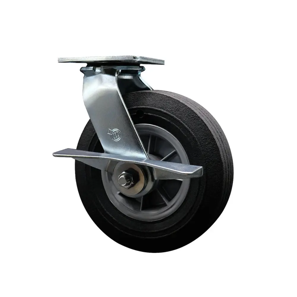 Service Caster SMOK-SCC-100S825-SNB-SLB BBQ Smoker Grill Swivel Caster with Side Lock Brake - 8" Flat Free Solid Rubber Wheel, Easy Rolling, Maintenance Free, All Terrain, Enhanced Noise Reduction, 440 lbs Capacity, for BBQ Grilling Enthusiasts