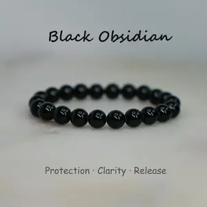 Black Obsidian Bracelet Natural Crystal Bead Fashion Elegant Jewelry Protection Energy Cleansing Healing Stone for Men Women Clarity Powerful Style Grounding