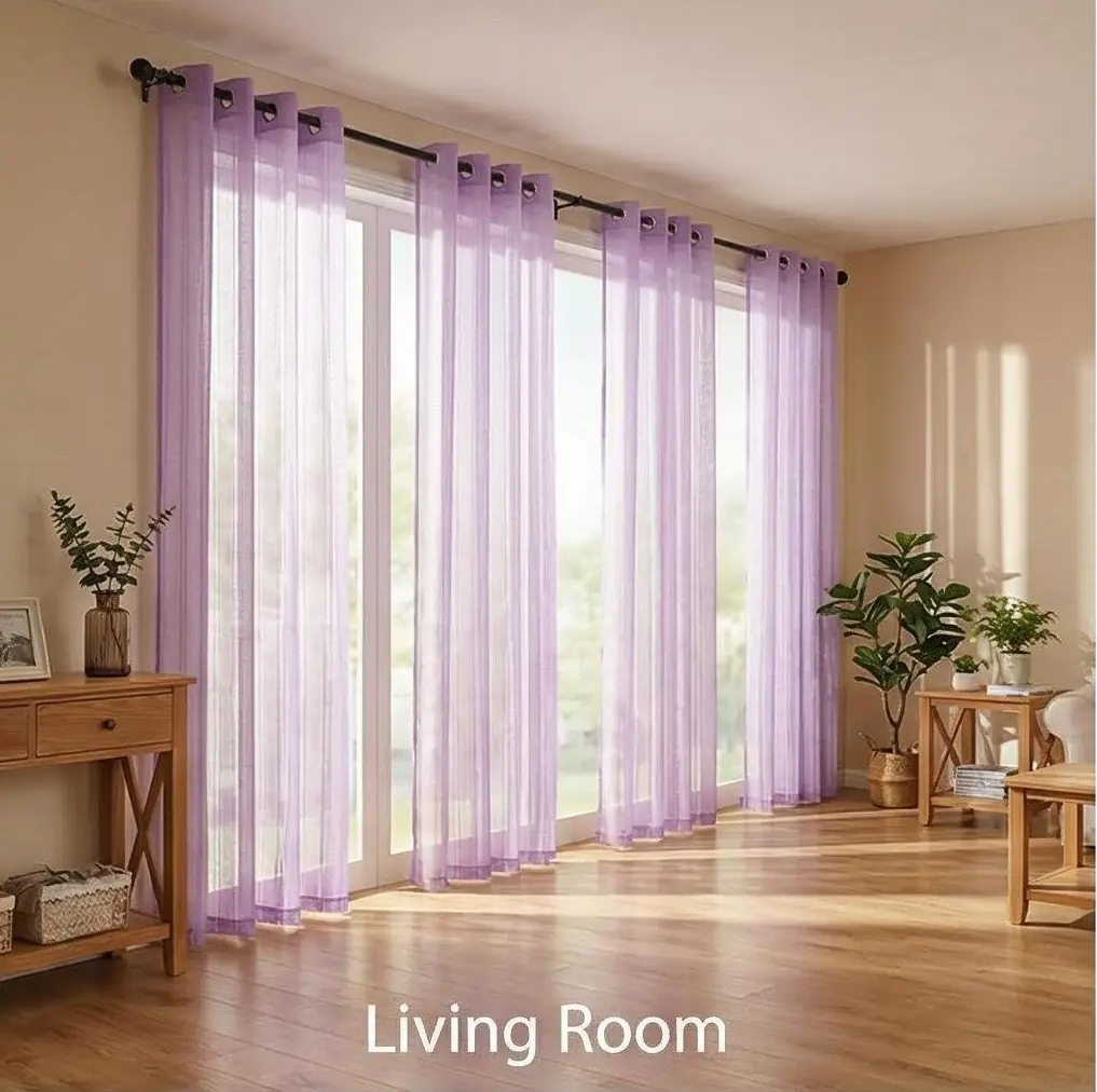 4 Pcs Grommet Top Bamboo Gauze 540D Lightweight Solid Color Net Curtain Window Drapes - 52x90 In, Dustproof, Polyester Fits, with Delicate Hollow-Out Stripes, Home Decoration for Living Room, Bedroom FT6667, Curtains