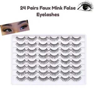 24 Pairs Faux Mink False Eyelashes – 14mm Wispy 3D Fluffy Cat Eye Lashes for Natural Volume & Dramatic Looks | Reusable Soft Lash Set, Perfect Halloween Gift