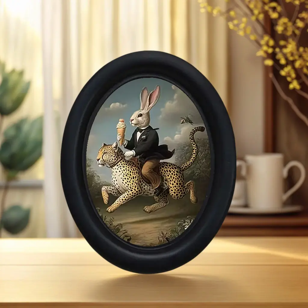 Vintage Art Style Rabbit Riding Cheetah Decorative Home Item, Perfect for Halloween Christmas Thanksgiving Wall Decoration, Hanging Decor, Wall Hanging Ornament, Room Decoration Ornaments, Holiday Decor, Festive Decoration