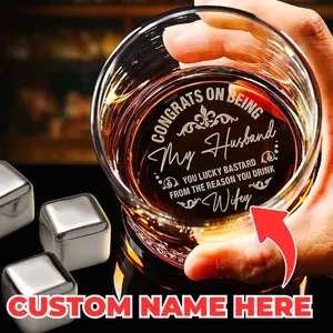 Custom Congrats On Being My Husband Whiskey Glass - Custom Father's Day Gifts for Husband - Engraved Whiskey Glass for Him