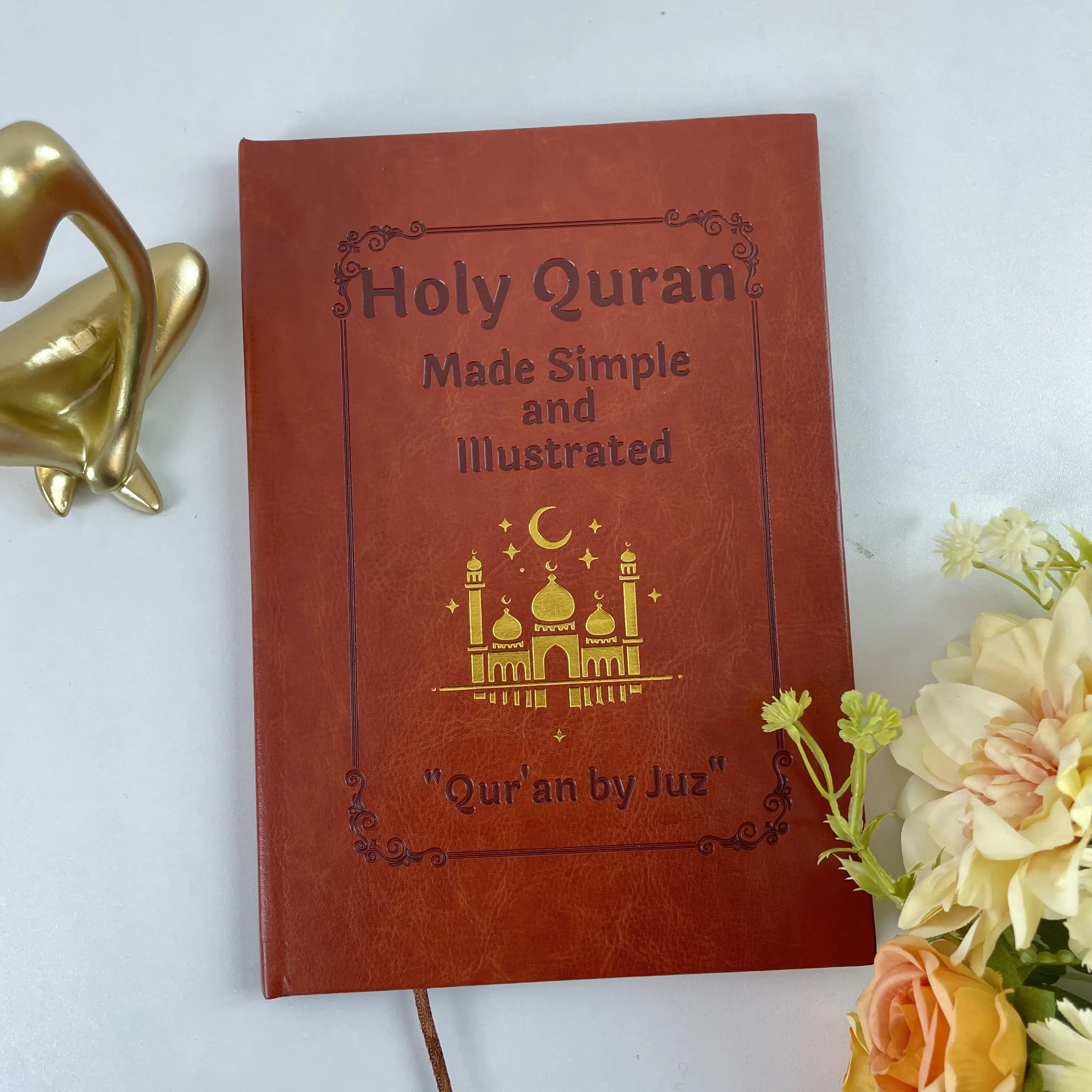 Notebook Retro brown faux leather Quran study guide book; simplified text–and–illustrations divided volumes for Quran learning manual; Muslim faith study notebook supplies bible glitter adhd office accessories